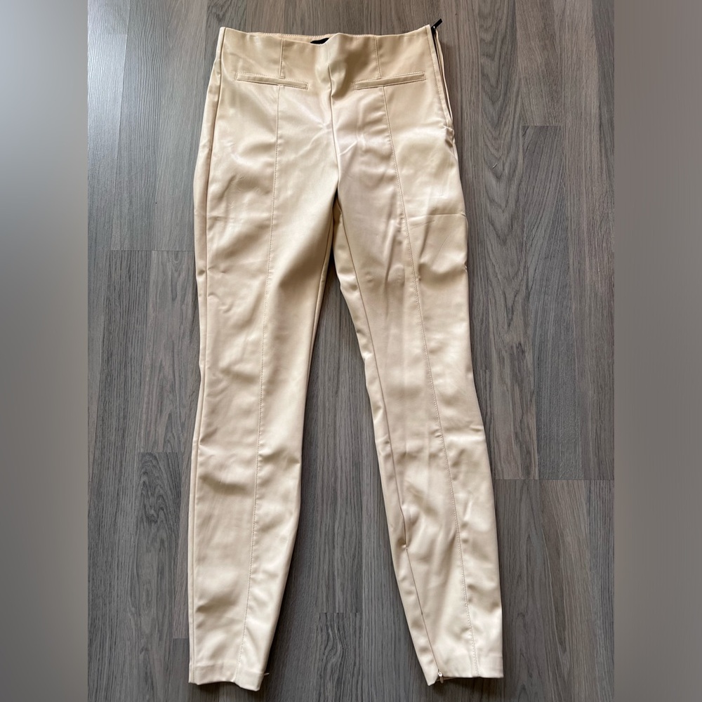 Faux leather skinny pants side zipper slits
